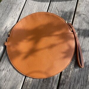 Remi Reid Round Tan Leather Wristlet